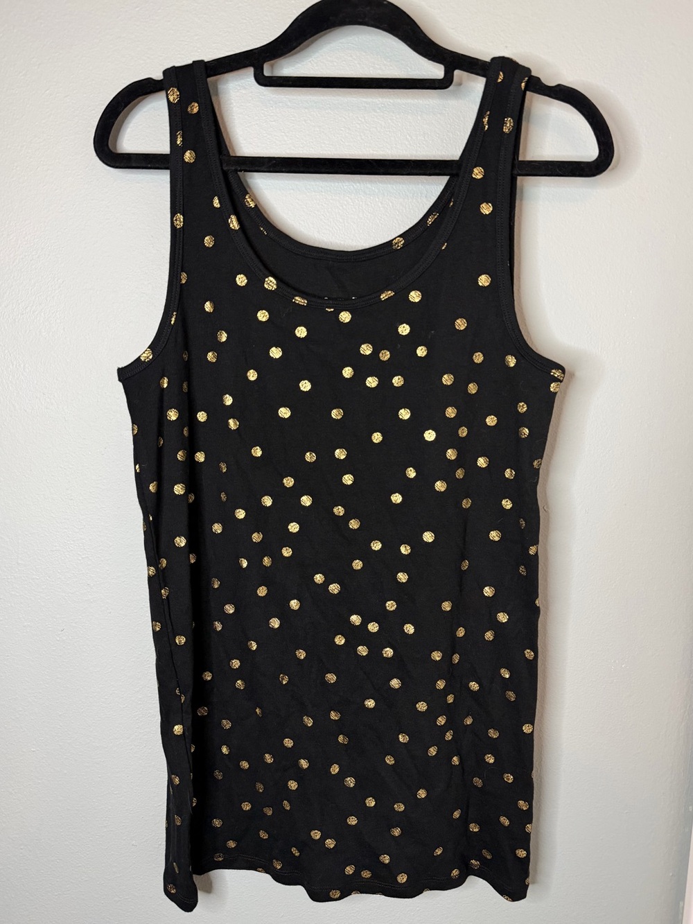 Black Tank Top with Gold Polka Dots